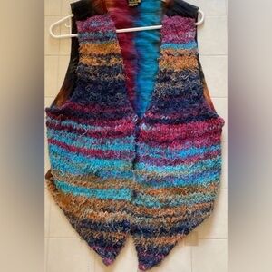 Vintage AJ Sweater Fuzzy Vest Women’s Sz M cotton, rainbow Tie Dye BOHO